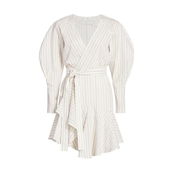 ALC Enzo Striped Puff Sleeve Wrap Dress Women's Size 12 New Cotton Silk - Picture 3 of 9